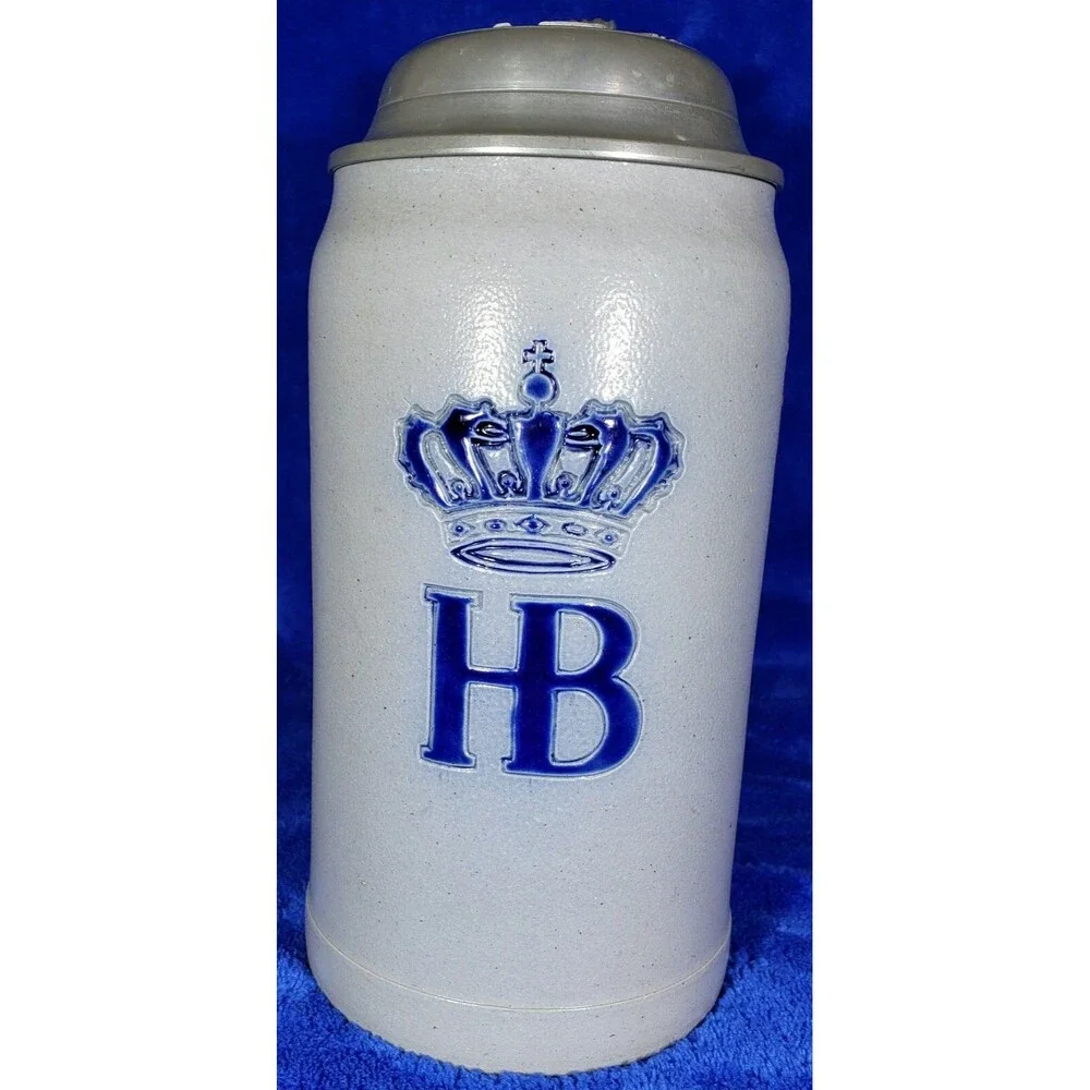Collectible German HB 1Ltr Lidded Staatliche Hofbräuhaus Stein, W/Orig. Decals!!